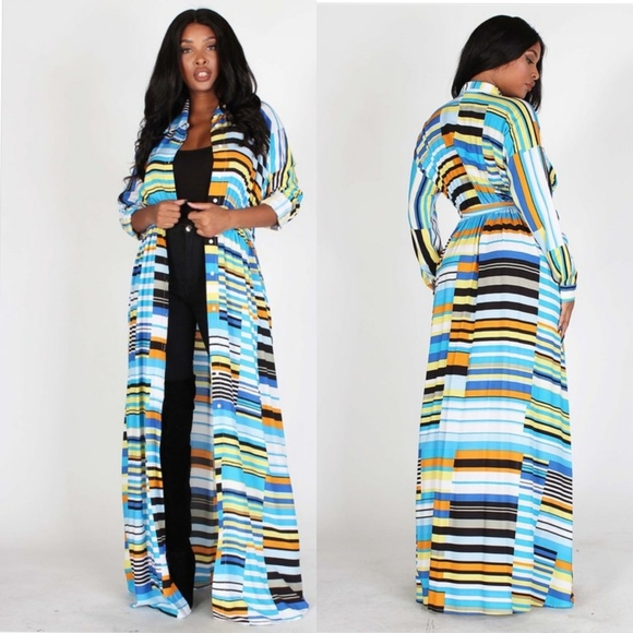 2PK Full length Maxi Dress Button up Striped Resell Wholesale lot M L SRP $100 - Picture 2 of 7